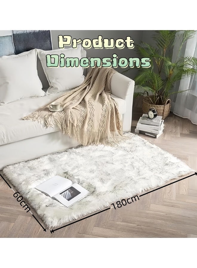 سجادة من جلد الغنم باللون الأبيض مع أطراف رمادية مقاس 60 × 180 سم، سجادة من جلد الغنم من فرو صناعي لغرفة المعيشة، سجاد رقيق قابل للغسل لغرفة النوم الفاخرة ديكور غرفة فروي سجاد مستطيل (Y2550) - Image 3